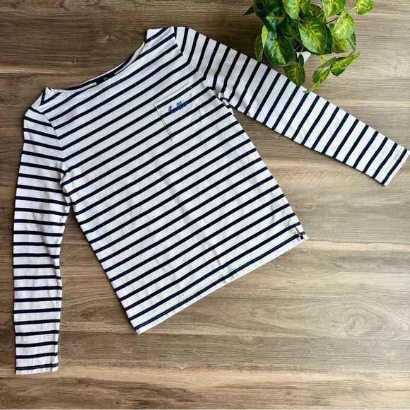 Gap Navy & White Striped “Hello” Embroidered Long Sleeve Tee – Size S - Picture 9 of 9